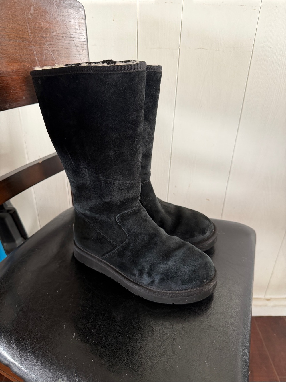 UGG Black Suede Mid-Calf Shearling Boots